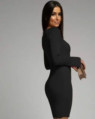 Women's Long Sleeve Square Neck Bell Sleeve Knit Dress - 3