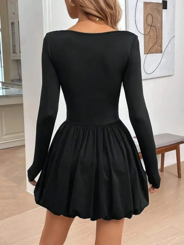 Women's Long Sleeve Square Neck Mini Balloon Modal Dress - 3