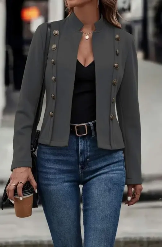 Women's Long Sleeve Stand Collar Buttoned Short Suede Jacket - BÜYÜKBEDENIZ