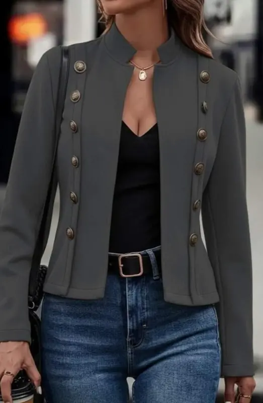 Women's Long Sleeve Stand Collar Buttoned Short Suede Jacket - 2