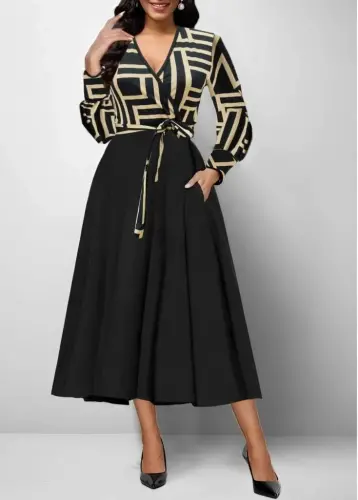 Women's Long Sleeve Surplice Neck Scuba Crepe Midi Dress - 1