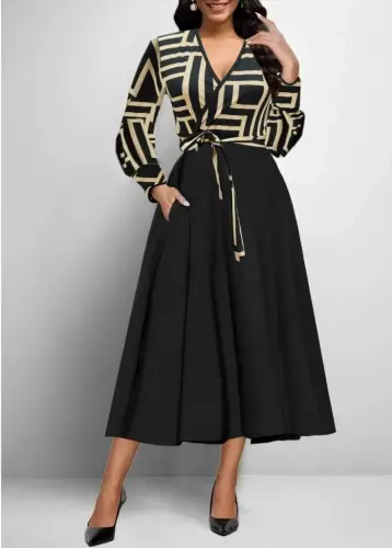 Women's Long Sleeve Surplice Neck Scuba Crepe Midi Dress - 3