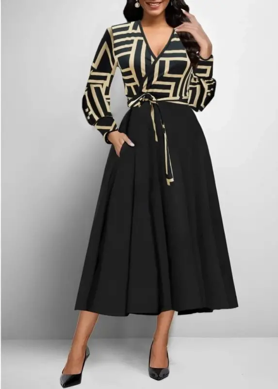 Women's Long Sleeve Surplice Neck Scuba Crepe Midi Dress - 3