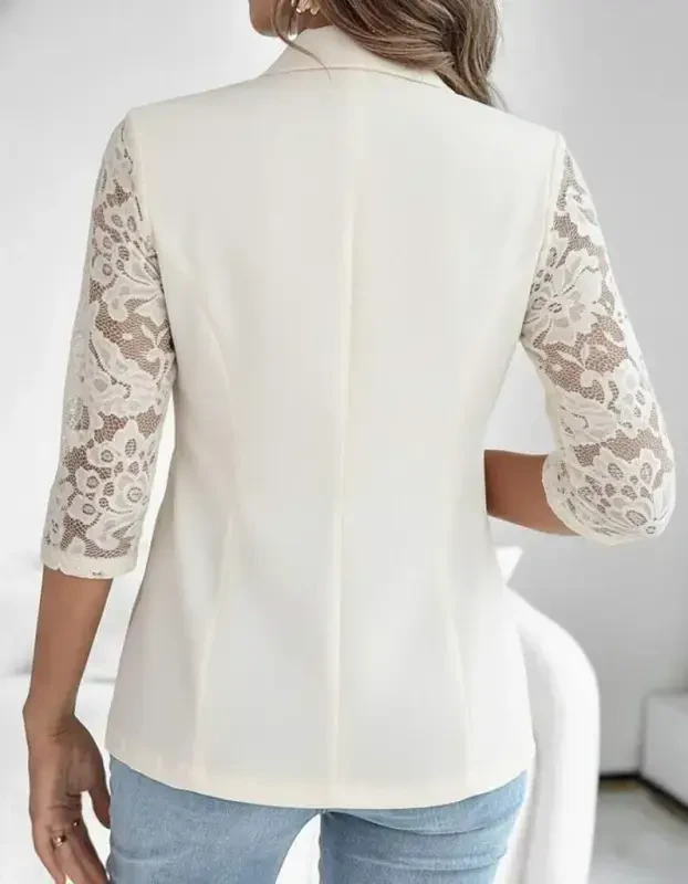 Women's Long Sleeve Three Quarter Sleeve Button Front Pocketed Lace Atlas Jacket - 2