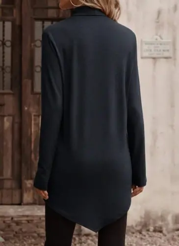 Women's Long Sleeve Turtleneck Asymmetric Cut Detailed Anthracite Wool Viscose Blouse - BÜYÜKBEDENIZ (1)