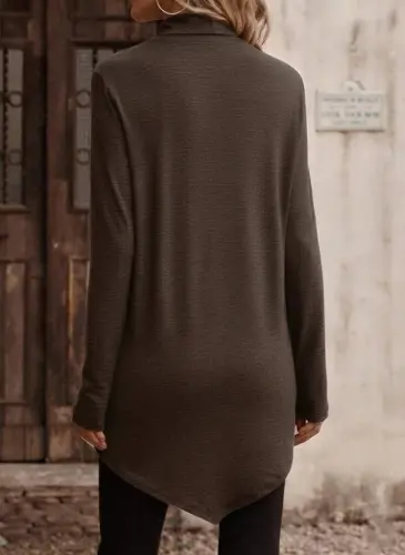 Women's Long Sleeve Turtleneck Asymmetric Cut Detailed Wool Viscose Blouse - 2