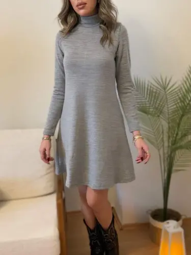 Women's Long Sleeve Turtleneck Baggy Short Acrylic Dress - 5