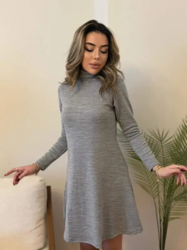 Women's Long Sleeve Turtleneck Baggy Short Acrylic Dress - 6