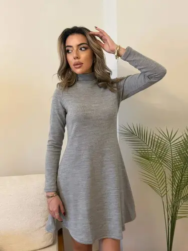 Women's Long Sleeve Turtleneck Baggy Short Acrylic Dress - 7