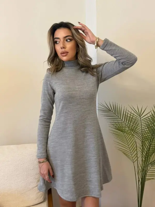 Women's Long Sleeve Turtleneck Baggy Short Acrylic Dress - 7