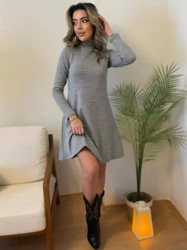 Women's Long Sleeve Turtleneck Baggy Short Acrylic Dress - 8