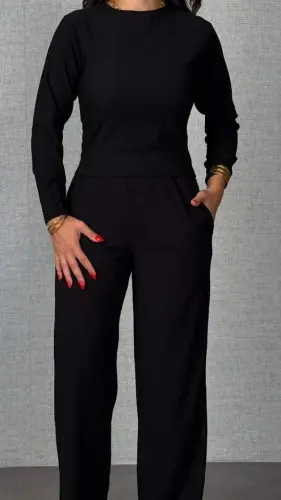 Women's Long Sleeve Turtleneck Crinkle Blouse And Pants Set - 3