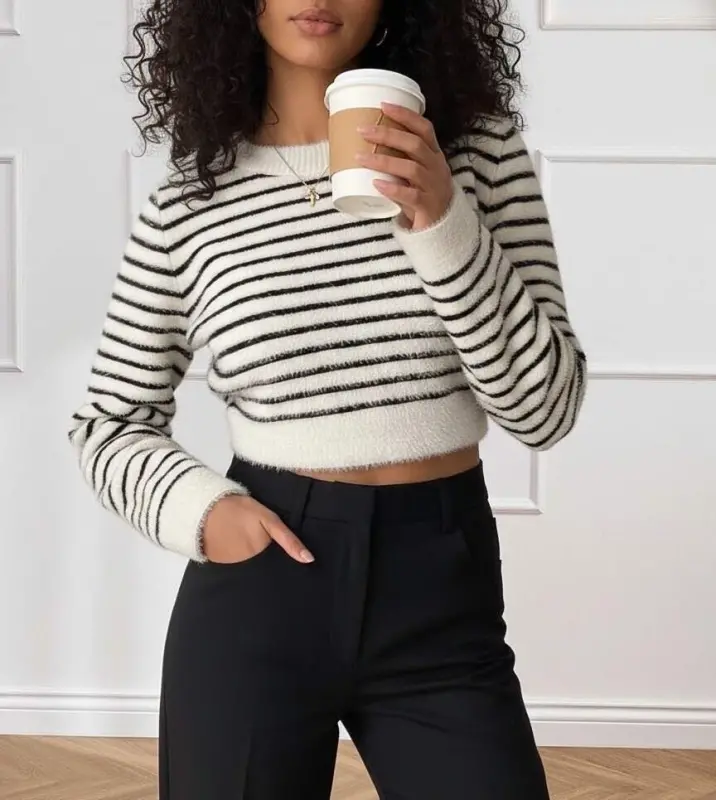 Women's Long Sleeve Turtleneck Crop Knit Blouse - 3