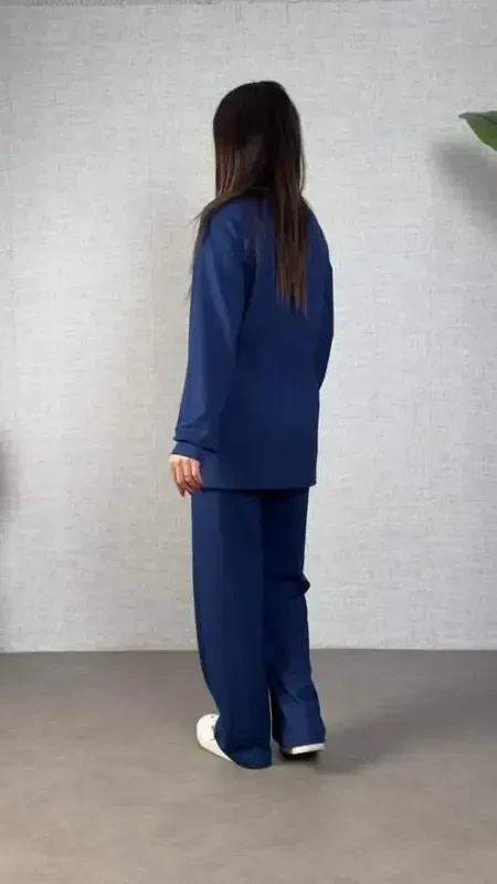 Women's Long Sleeve Turtleneck Drawstring Waist Viscose Two Thread Blouse and Pants Set - 4