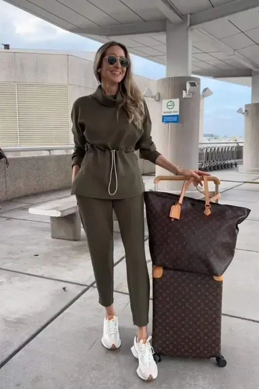 Women's Long Sleeve Turtleneck Elastic Waist Modal Blouse and Pants Set - BÜYÜKBEDENIZ