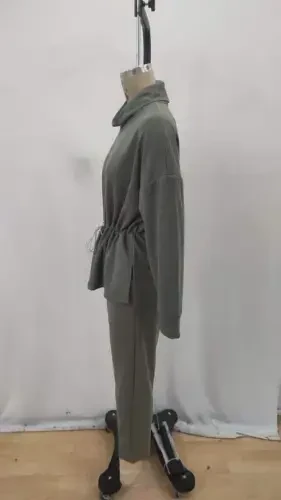 Women's Long Sleeve Turtleneck Elastic Waist Modal Blouse and Pants Set - 6