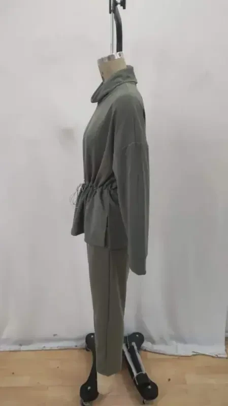 Women's Long Sleeve Turtleneck Elastic Waist Modal Blouse and Pants Set - 6