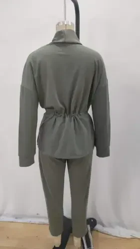 Women's Long Sleeve Turtleneck Elastic Waist Modal Blouse and Pants Set - 7