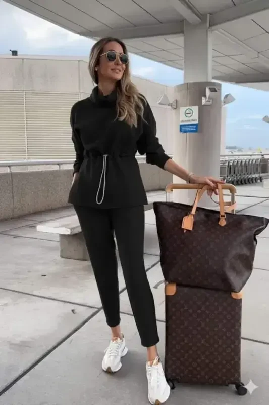 Women's Long Sleeve Turtleneck Elastic Waist Modal Blouse and Pants Set - 1