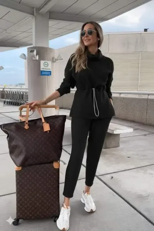 Women's Long Sleeve Turtleneck Elastic Waist Modal Blouse and Pants Set - 4