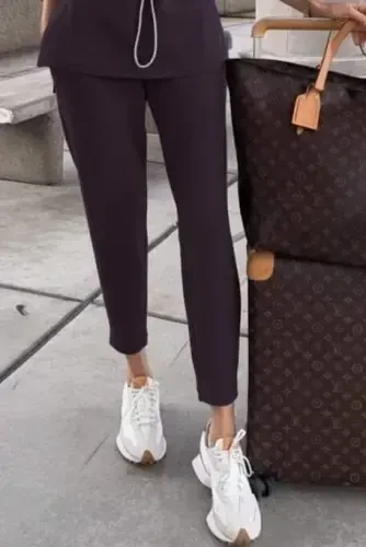 Women's Long Sleeve Turtleneck Elastic Waist Modal Blouse and Pants Set - 3