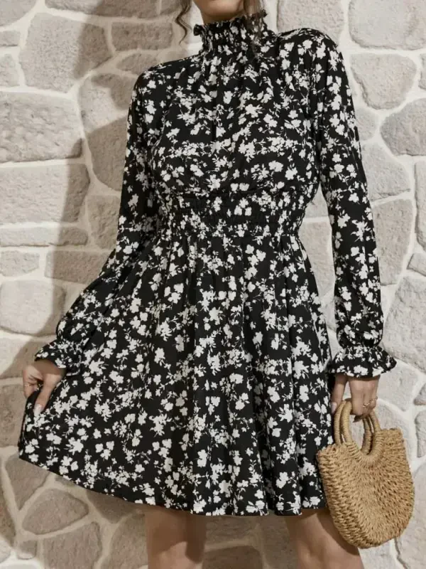 Women's Long Sleeve Turtleneck Floral Print Helen Fabric Dress - 5