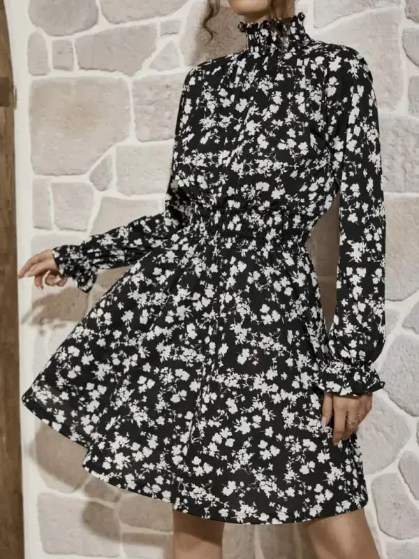 Women's Long Sleeve Turtleneck Floral Print Helen Fabric Dress - 6
