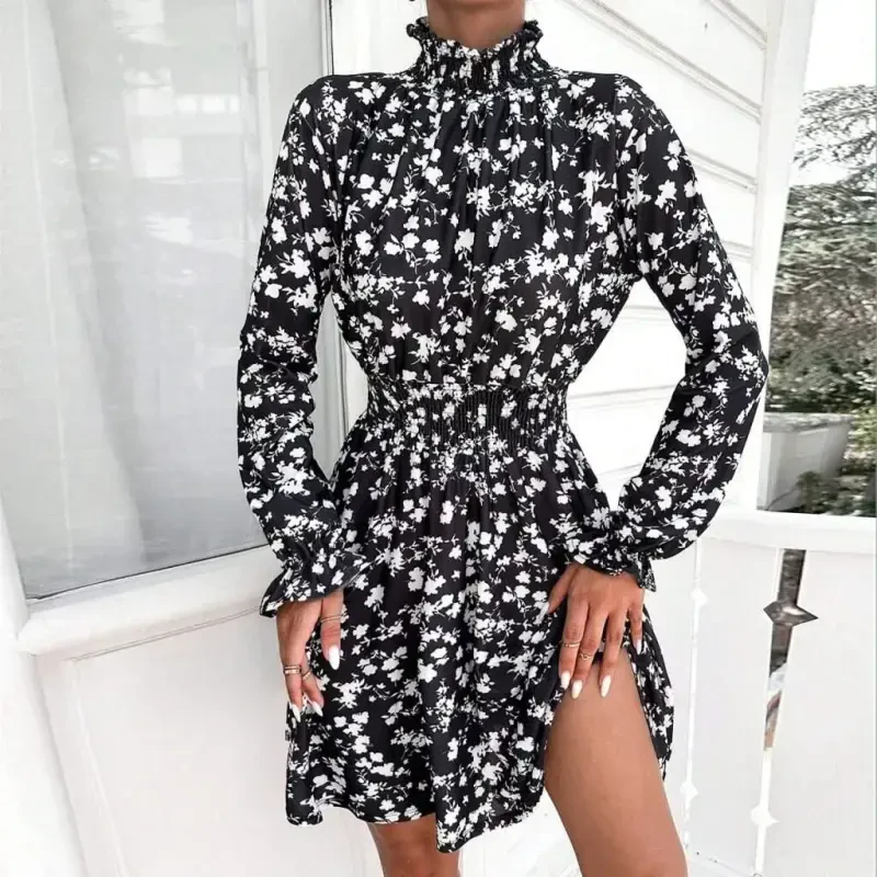 Women's Long Sleeve Turtleneck Floral Print Helen Fabric Dress - 7