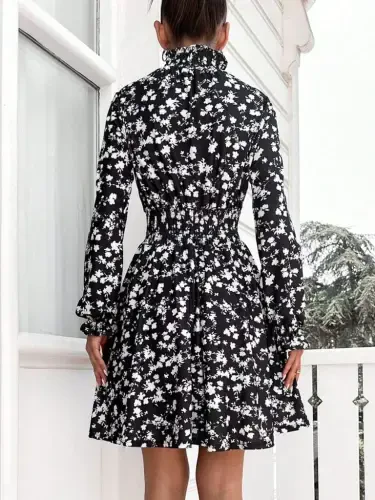 Women's Long Sleeve Turtleneck Floral Print Helen Fabric Dress - 9