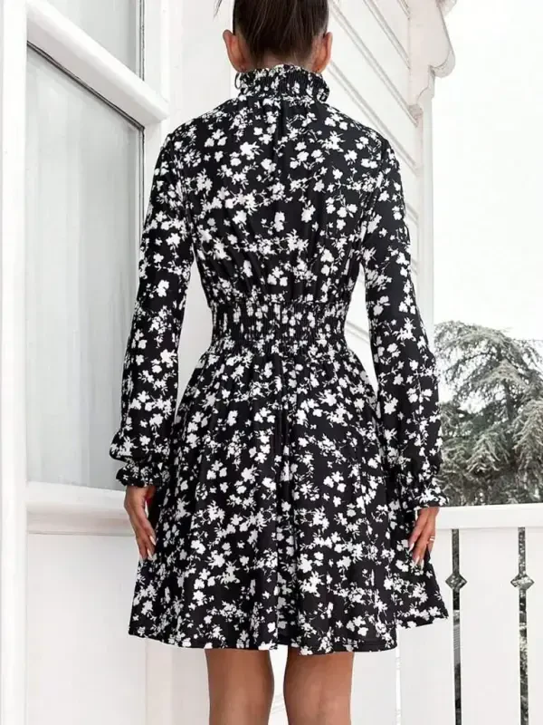 Women's Long Sleeve Turtleneck Floral Print Helen Fabric Dress - 9