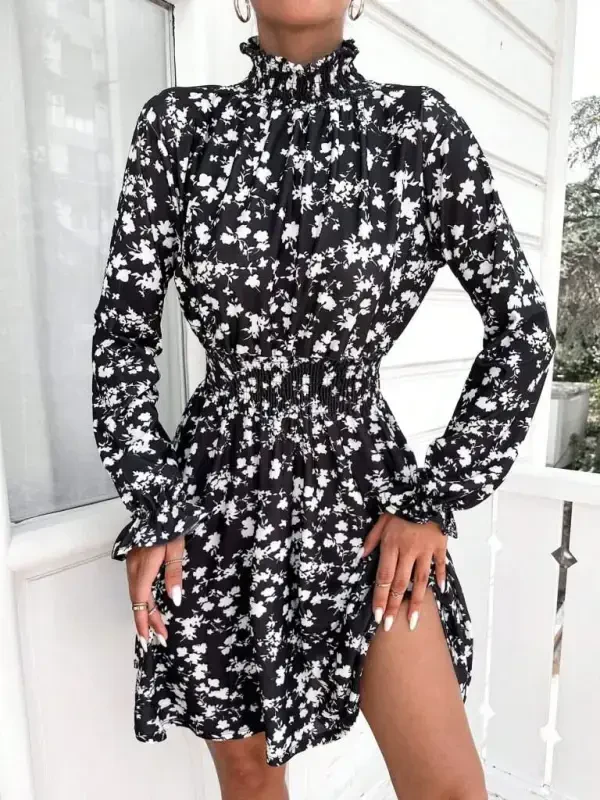 Women's Long Sleeve Turtleneck Floral Print Helen Fabric Dress - 12