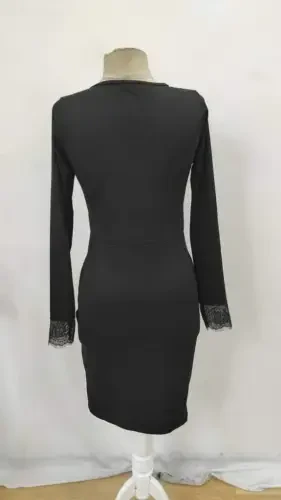 Women's Long Sleeve Turtleneck Front Lace and Slit Detailed Scuba Dress - 7