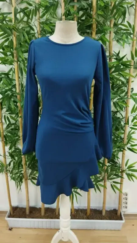 Women's Long Sleeve Turtleneck Front Ruffled Imported Crepe Dress - 6