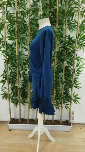 Women's Long Sleeve Turtleneck Front Ruffled Imported Crepe Dress - 7