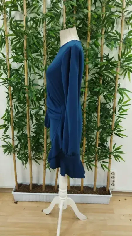 Women's Long Sleeve Turtleneck Front Ruffled Imported Crepe Dress - 7