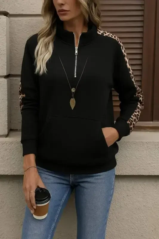 Women's Long Sleeve Turtleneck Front Zippered Fleece Blouse - BÜYÜKBEDENIZ