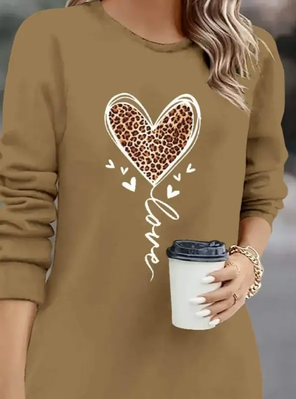 Women's Long Sleeve Turtleneck Heart Patterned Short Viscose Dress - 2