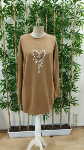 Women's Long Sleeve Turtleneck Heart Patterned Short Viscose Dress - 4