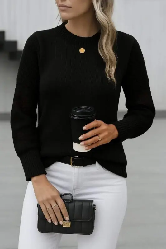 Women's Long Sleeve Turtleneck Knit Blouse - 1