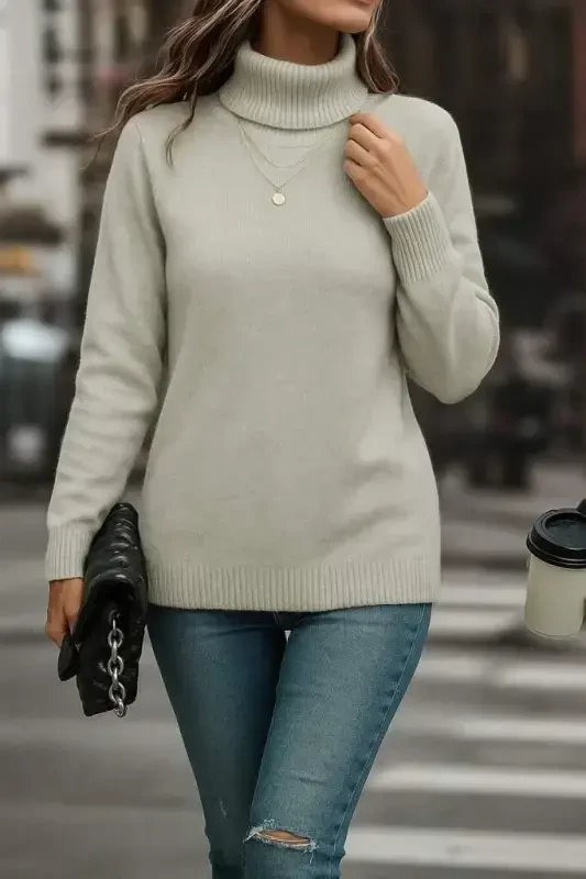Women's Long Sleeve Turtleneck Knit Blouse - 1