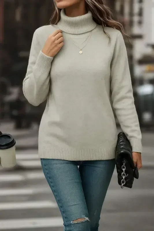 Women's Long Sleeve Turtleneck Knit Blouse - 3