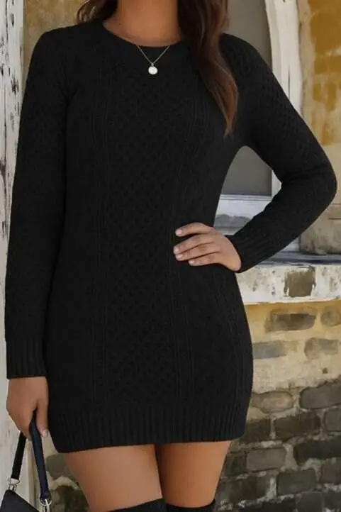 Women's Long Sleeve Turtleneck Knit Dress - 2
