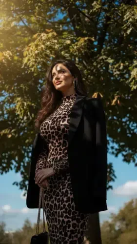 Women's Long Sleeve Turtleneck Leopard Print Midi Dress - 10