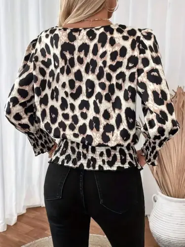 Women's Long Sleeve Turtleneck Leopard Print Modal Blouse - 3