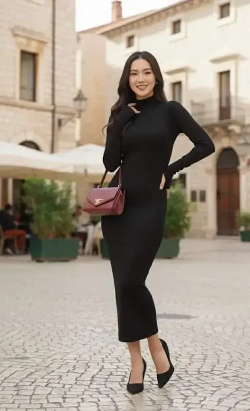 Women's Long Sleeve Turtleneck Midi Dress - BÜYÜKBEDENIZ