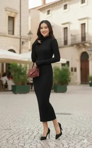 Women's Long Sleeve Turtleneck Midi Dress - BÜYÜKBEDENIZ (1)