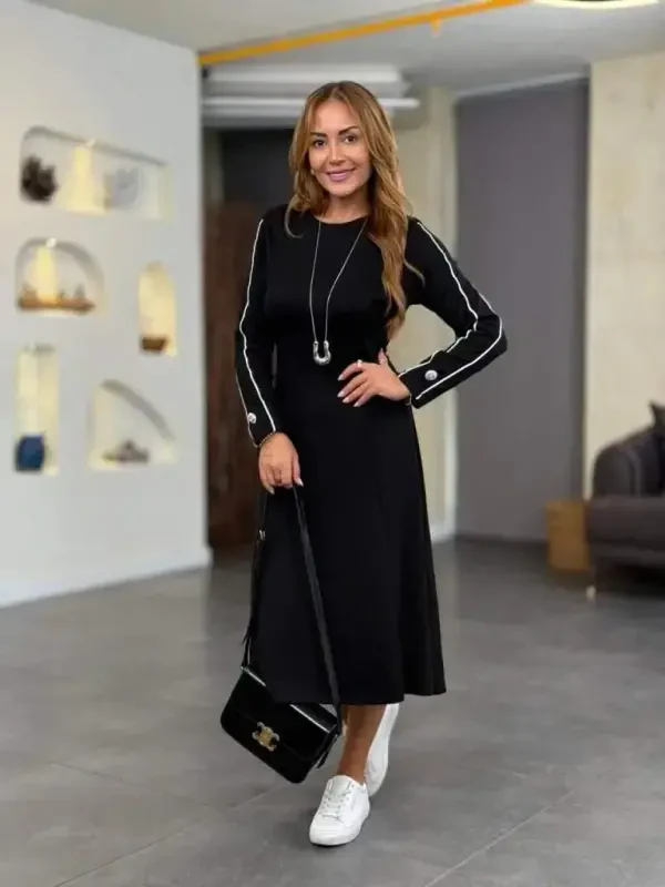 Women's Long Sleeve Turtleneck Midi Modal Dress - 1