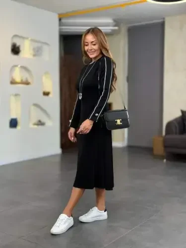 Women's Long Sleeve Turtleneck Midi Modal Dress - BÜYÜKBEDENIZ (1)