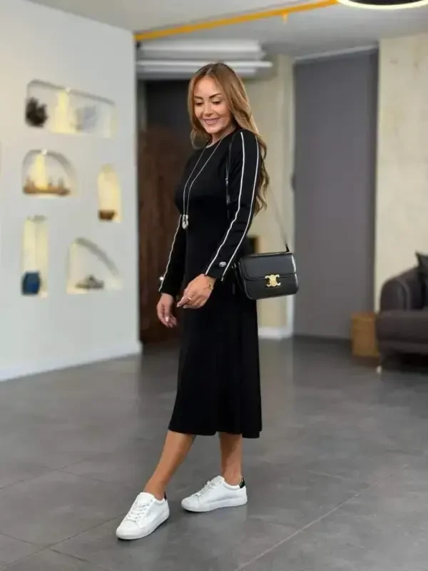 Women's Long Sleeve Turtleneck Midi Modal Dress - 2