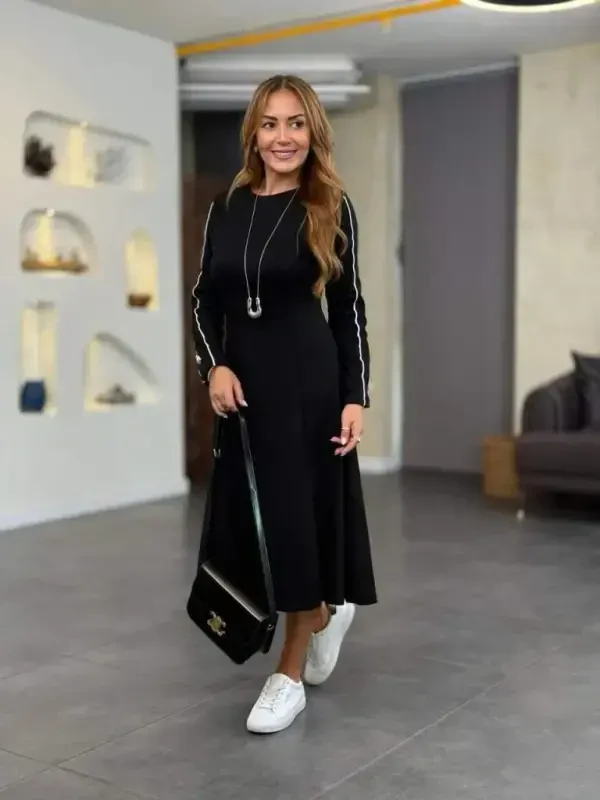 Women's Long Sleeve Turtleneck Midi Modal Dress - 3